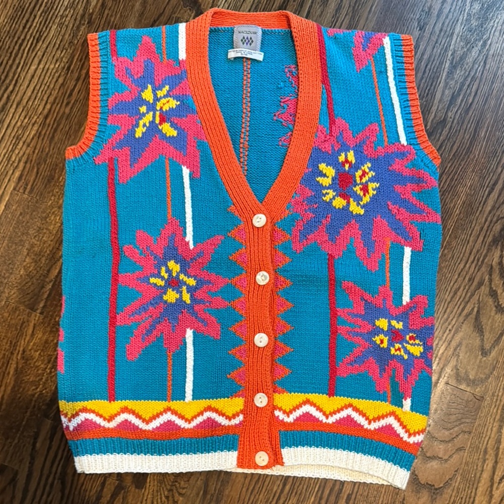 Vintage Colorful and Bright  oversized Mackinaw  80s or 90s Knit Vest